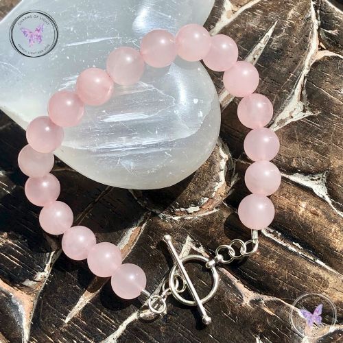 Rose Quartz Healing Bracelet With Silver Toggle Clasp